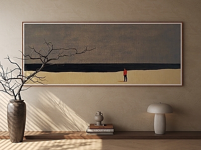 侘寂儿童挂画 侘寂横版装饰画 饱和海景画 极简海岸墙画 复古人物风景画