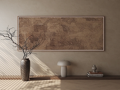 侘寂抽象画 中古肌理壁画 大地色格纹墙画 棕褐纹理抽象画 复古肌理抽象画 长条艺术挂画