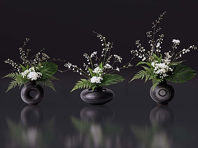 禅意花瓶 2D现代轻奢花艺 现代侘寂花瓶花艺 法式复古花艺 高级感花艺 软装摆件