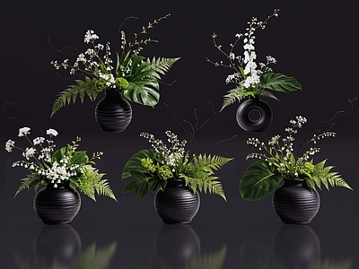 现代花瓶 2D现代轻奢花艺 现代侘寂花瓶花艺 法式复古花艺 高级感花艺 软装摆件