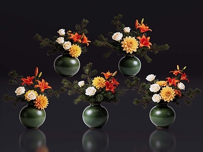 中式花瓶 2D现代轻奢花艺 现代侘寂花瓶花艺 法式复古花艺 高级感花艺 软装摆件