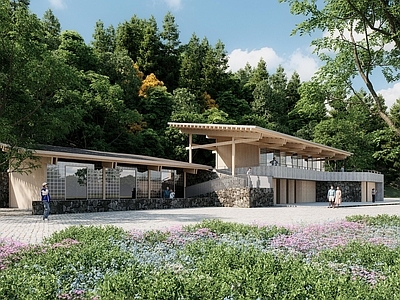 日式小公建 乡村活动中心建筑 新中式驿站 新中式游客中心