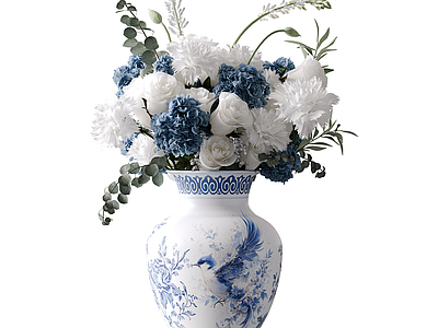 中式花艺 青花瓷瓶花艺
