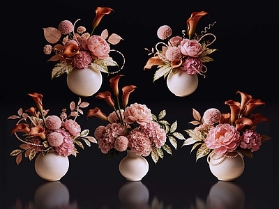 奶油风花瓶 2D现代轻奢花艺 现代侘寂花瓶花艺 法式复古花艺 高级感花艺 软装摆件