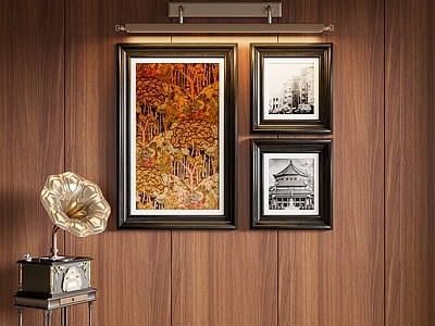 中古风组合画 复古相框照片墙 装饰画 挂画背景墙 留声机摆件