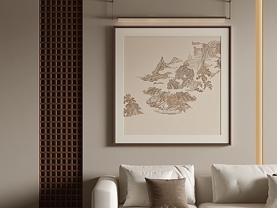 新中式山水画 侘寂风装饰画 禅意装饰画 宋式山水装饰画