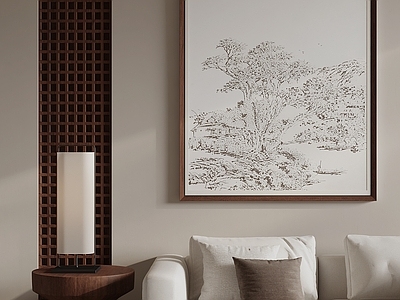 新中式宋式客厅 侘寂田园山水挂画 禅意乡居装饰画 简笔江湾山水挂画