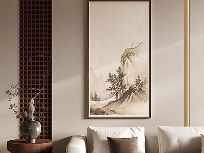 新中式挂画 复古溪山挂画 浅调山林立画 禅意装饰画