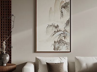 新中式山水画 禅意秋山装饰画 题字山水挂画