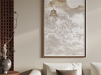 新中式山水画 侘寂亭台立画 肌理仙居挂画 禅意装饰画