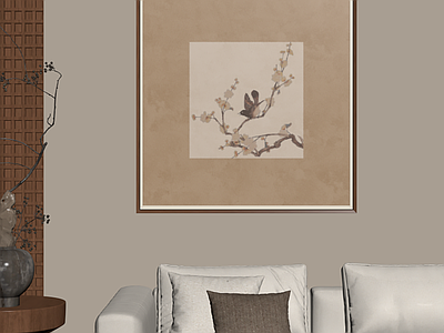 新中式挂画 禅意装饰画 中古花鸟装饰画 原木风