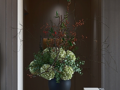 新中式花艺 花艺摆件 装饰花瓶 大理石台面 室内陈设 植物装饰