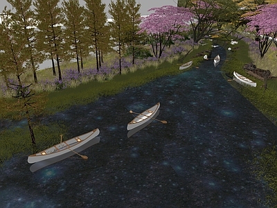 新中式景观滨水景观 麓湖皮划艇 河道公园