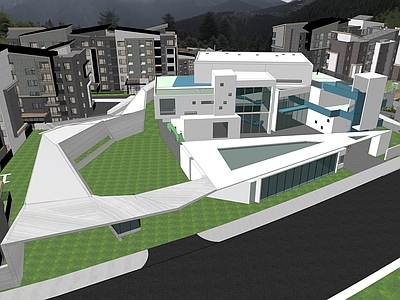 现代主义小区建筑 麓湖社区中心 小公建 公共建筑