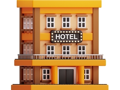 卡通酒店外观 旅馆 卡通建筑