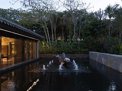 镜面水景 新中式水景庭院 毛石景墙跌水水景 雕塑涌泉镜面水景 东南亚庭院水景 系统图给排水水景