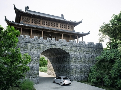 中式古建古建筑 宋式古城楼 中式入口大门 中式古代城墙