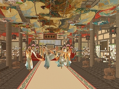 中式宴会厅 古代宴会厅 复古建筑 古风宴会厅