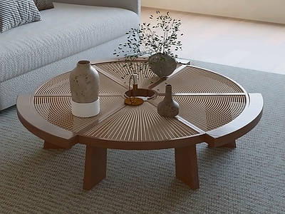 中古风茶几 圆形茶几 藤编茶几 木质茶几 客厅茶几 装饰茶几