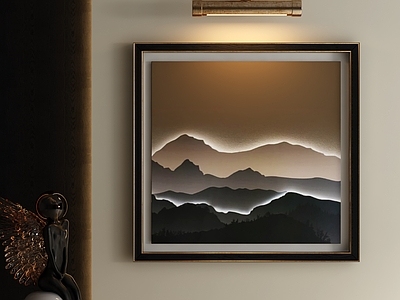 轻奢山水画 侘寂风 渐变山景挂画 光影方挂画