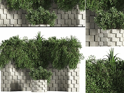现代简约绿植墙 弧形植物墙 户外弧形砖墙绿植 道路绿植墙 户外植物墙 道路种植墙植物墙