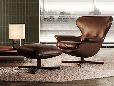 中古风休闲椅 Minotti Elsa休闲椅 休闲椅角几组合 沙发椅脚踏组合 沙发椅