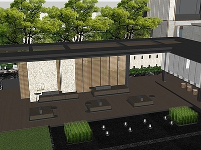 新中式景观廊架空间 廊架
