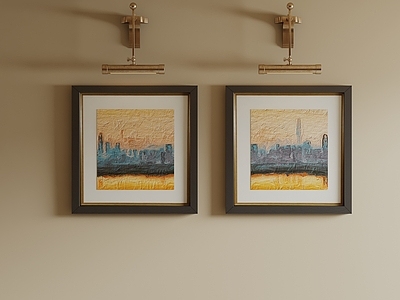 中古风组合画 复古都市肌理画 肌理城市双联画 大地色抽象画