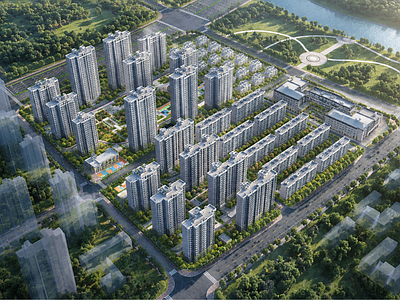 新中式小区建筑 住宅规划