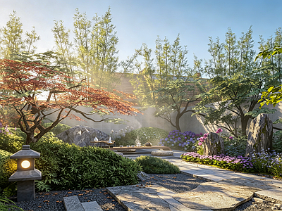 新中式景观别墅庭院 乡村花园 度假庭院 禅意庭院景观 度假民宿庭院