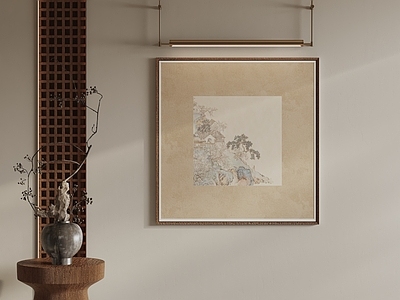 新中式宋式挂画 禅意山水方挂画 宋意古境装饰画 浅墨亭台山水画
