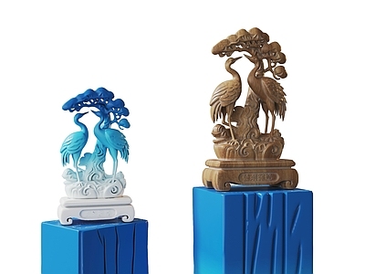 中式摆件组合 木雕工艺品 木雕摆件 仙鹤木雕摆件