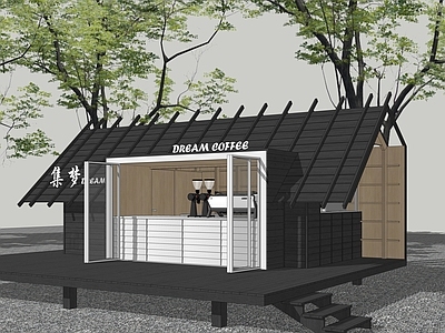 日式餐饮建筑 木屋咖啡厅 咖啡亭 移动咖啡店 景观商业小品 文旅驿站