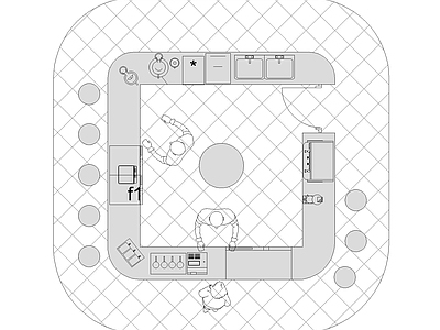 酒吧 U型吧台平面图纸 酒吧空间平面详图 清吧平面布置图 吧台操作区平面图