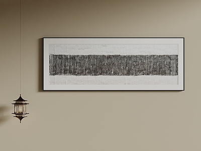 新中式抽象挂画 原木风客厅长画 入户极简肌理画 禅室黑白条纹画 茶室极简墨纹长画