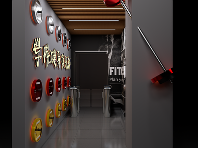 工业风健身房 哑铃 杠铃 入口