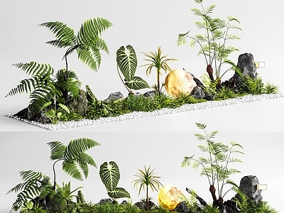 新中式景观花境 植物堆 景观造景 庭院小品 苔藓 室内景观