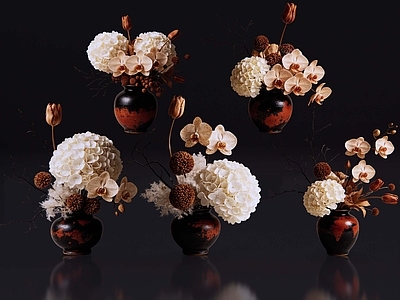 花瓶 2D现代轻奢花艺 现代侘寂花瓶花艺 法式复古花艺 高级感花艺 软装摆件