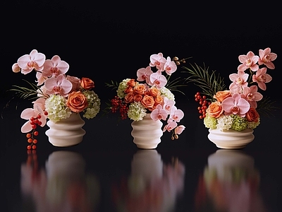 花瓶 2D现代轻奢花艺 现代侘寂花瓶花艺 法式复古花艺 高级感花艺 软装摆件