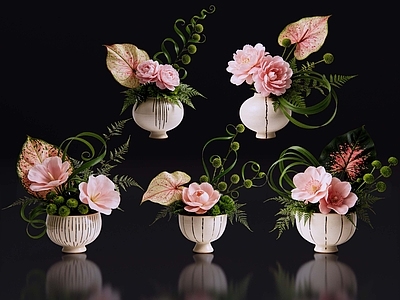 花瓶 2D现代轻奢花艺 现代侘寂花瓶花艺 法式复古花艺 高级感花艺 软装摆件