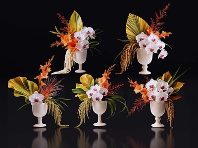 花瓶 2D现代轻奢花艺 现代侘寂花瓶花艺 法式复古花艺 高级感花艺 软装摆件