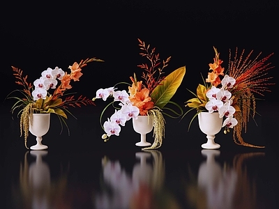 花瓶 2D现代轻奢花艺 现代侘寂花瓶花艺 法式复古花艺 高级感花艺 软装摆件