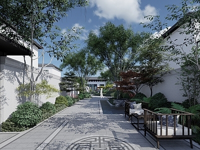 新中式景观小区景观 中式小区 洽谈区 中式样板区 别墅区