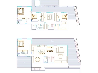 别墅建筑 现代别墅双层平面 开放式别墅平面图 度假别墅户型图纸 大露台简约别墅 现代住宅平面方案