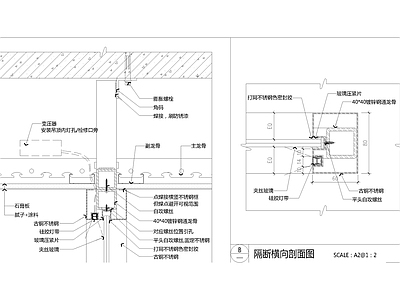 隔断节点 发光不锈钢框隔断