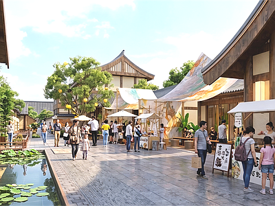 新中式景观文旅项目景观 古建商业街 景观小品 文旅景观 商业建筑场景 商业街景观