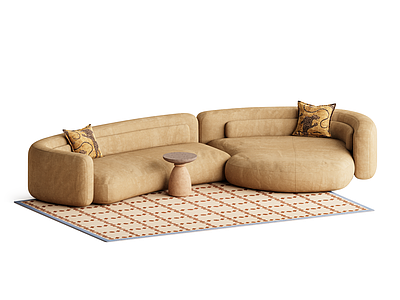 奶油风弧形沙发 意式极简奶油沙发 客厅弧形沙发 复古轻奢沙发