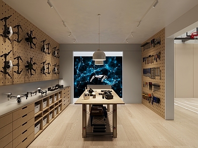 原木风工作室 现代工具间 工具桌 洞洞板 无人机