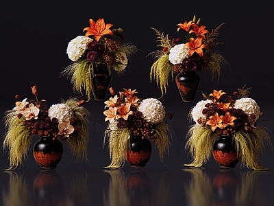 侘寂花瓶 2D现代轻奢花艺 现代侘寂花瓶花艺 法式复古花艺 高级感花艺 软装摆件
