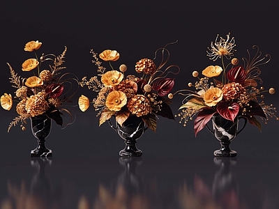 轻奢花瓶 2D现代轻奢花艺 现代侘寂花瓶花艺 法式复古花艺 高级感花艺 软装摆件